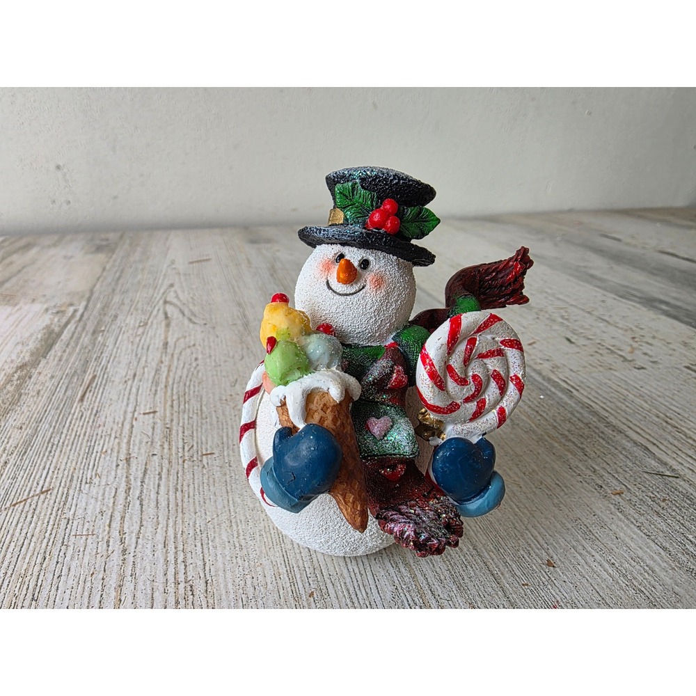 Vintage snowman‎ ice cream statue figurine candy cane lollipop Xmas village tree
